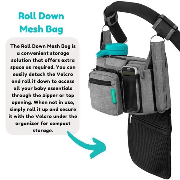 Stroller Organizer Non Slip Straps Stroller Caddy With Insulated Cup Holder - Picture 4 of 6